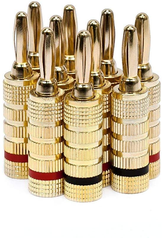 Monoprice 109436 Gold Plated Speaker Banana Plugs – 5 Pairs – Closed Screw Type, For Speaker Wire, Home Theater, Wall Plates And More