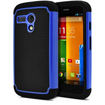 Moto G Case, MagicMobile Hybrid Rugged Durable Impact Resistant Shockproof Double Layer Cover [DUAL ARMOR SERIES] Protective Hard Shield Shell and Soft Flexible Silicone Skin [ Color: Black - Blue ] [Compatible Only with Motorola Moto G (1st Gen ONLY)]