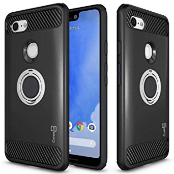 CoverON RingCase Series Google Pixel 3 XL Case, Protective Dual Layer Phone Cover with Carbon Fiber Style Accents for Google Pixel 3 XL - Black