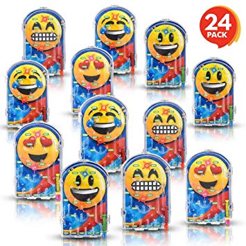 Gamie Assorted Handheld Emoji Pinball Game (Pack of 24) Materials | Variety of Emoji Characters | Fashionably Fun Party Favor | Amazing Gift Idea for Boys and Girls Ages 3