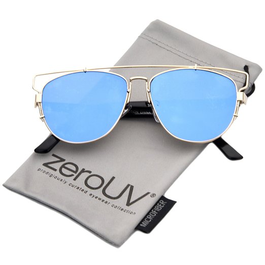 zeroUV - Technologic Full Metal Crossbar Flash Mirror Flat Lens Aviator Sunglasses 54mm