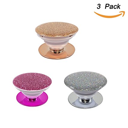 EVERMARKET Pop Out Mobile Phone Grip and Holder, Expanding Stand Socket for iPhone X, All Smartphone & Tablet with Electroplating Pure Color (Glitter 3 Pack)