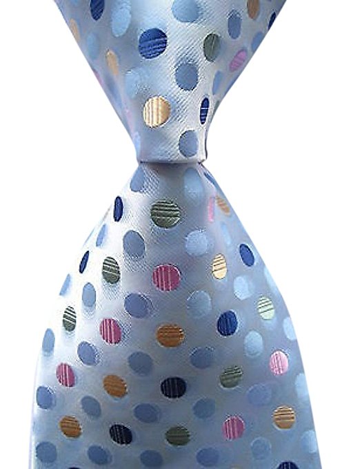 Allbebe Men's Classic Polka Dot Blue Green Jacquard Woven Silk Tie Necktie
