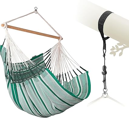 LA SIESTA® - Large Comfort Habana Cotton Hammock Chair & TreeMount - Hanging Hammock Chair w/Suspension Kit for Trees Beams & Posts - Indoor Outdoor Swing Hanging Chair Bedroom Patio Balcony - Agave