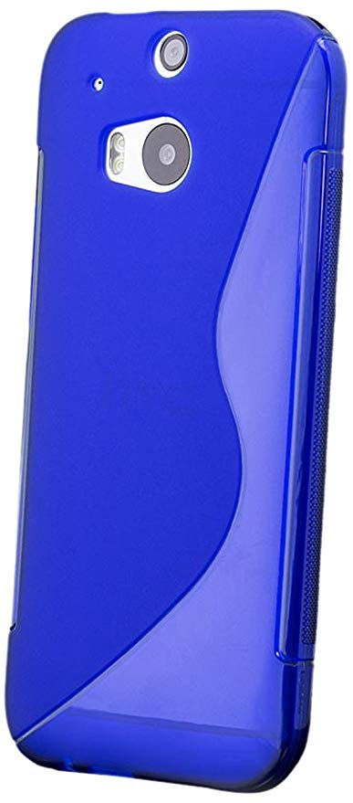 iCues | Compatible with HTC One M8 | S-Line TPU Rubber Gel Soft Silicone Case Blue |[Screen Protector Included] Cover Shell Shookproof