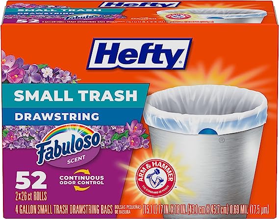 Hefty Small Trash Bags, Fabuloso Scent, 4 Gallon, 52 Count