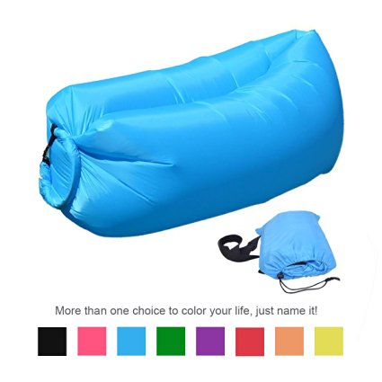 SUNKONG® Outdoor Inflatable Lounger, Nylon Fabric Beach Lounger Convenient Compression Air Bag Hangout Bean Bag Portable Dream Chair (sky-blue)