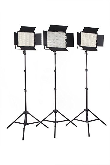 StudioPRO (Set of 3) 1200 Bi Color LED Photography Lighting Panel – S-1200BN LED Light Includes Barndoor and Light Stand Kit, Photography & Video Lighting Panel Kit