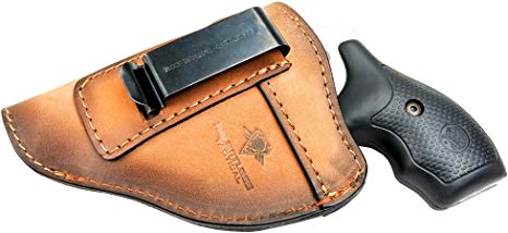 The Defender Leather IWB Holster - Fits Most J Frame Revolvers Incl. Ruger LCR, S&W 442/642, Taurus, Charter & Most .38 Special Revolvers - Made in USA