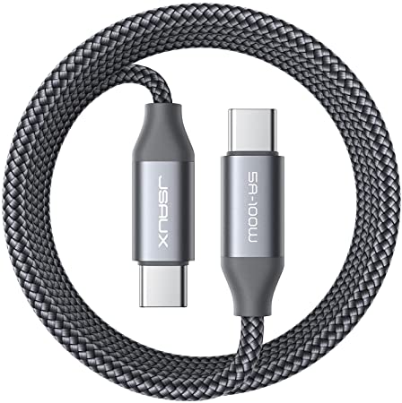 USB C to USB C Cable 100W 6.6ft, JSAUX USB Type C PD 5A Fast Charging Charger Cord Compatible with MacBook Pro 2020/2019/2018, iPad Pro 2020/2018, Dell XPS 15/13, Galaxy S21/Note 20, Pixel 5/4/3-Grey