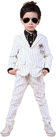 YUFAN Boys Pinstripe Suits Separated Blazer & Pants 2 Pieces Black & White 2 Colors