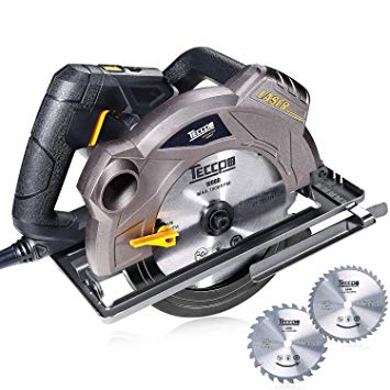 Circular Saw, TECCPO 1500W 5500 RPM Electric Circular Saw with 2 Ø185mm Blades and Laser Guide, Adjustable Cutting Depth and Bevel Angle, Pure Copper Motor, Aluminum Protector- TACS01P