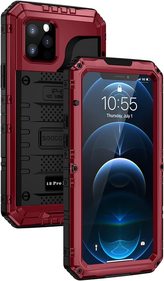 iPhone 12 Pro Max Waterproof Case, Seacosmo Full Body Protective Shell with Built-in Screen Protector Military Grade Rugged Heavy Duty Case for iPhone 12 Pro Max,Red