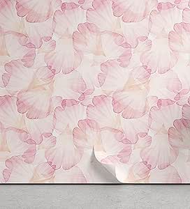 Ambesonne Pastel Peel & Stick Wallpaper for Home, Soft Pink Flower Petals Watercolor Painting Style Rose Blossom Romantic Gentle, Self-Adhesive Living Room Kitchen Accent, 13" x 100", Pale Pink White