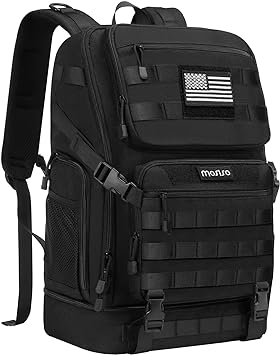 MOSISO 23L Tactical Backpack with Bottom Insulated Cooler, Military Daypack 3 Day Assault Pack Army Rucksack Bug Out Bag with USA Flag Patch for Men Women Sport Outdoor Hiking Camping Training, Black