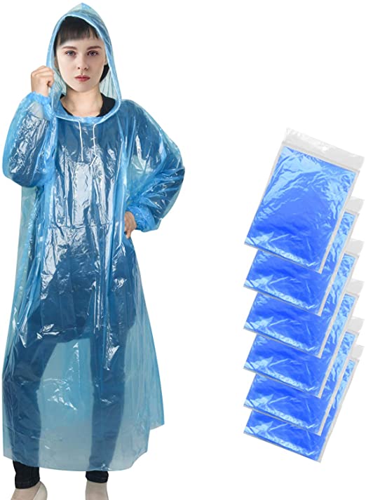 Exptolii Rain Ponchos for Adults 6 Pack Disposable Plastic Raincoats for Men Women