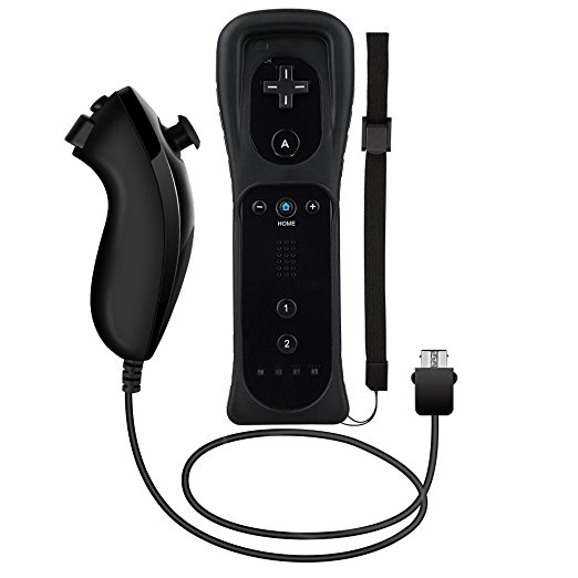 Remote and Nunchuck for Wii, Lavuky WR01 Game Controllers for Wii U/Wii with Silicone Case and Wrist Strap -Black(3rd-Party Product)