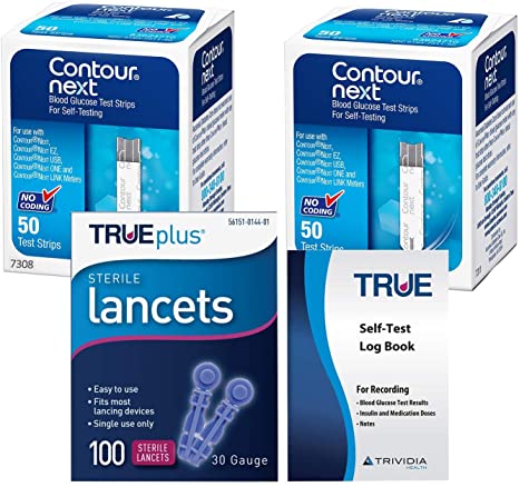 Bayer Contour Next Test Strips 100 Count, 100 30G TRUEplus Lancets and True Logbook