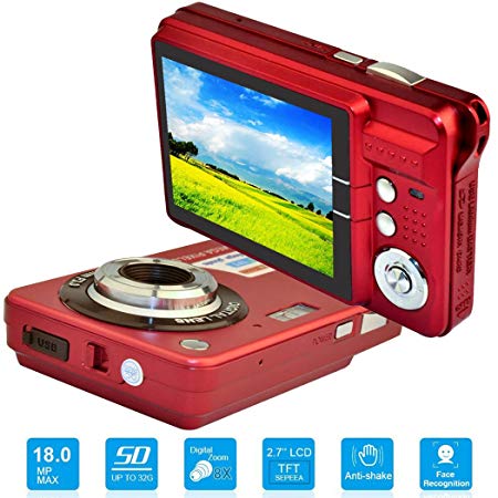 HD Mini Digital Camera with 2.7 Inch TFT LCD Display, Digital Video Cameras Students cameras (Red)- Sports, Travel, Indoor, Outdoor, Camping, Birthday Gift