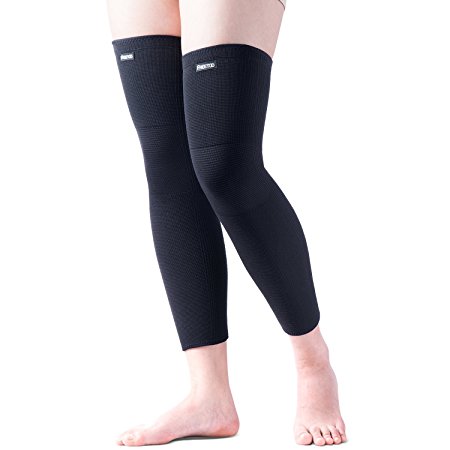 FREETOO Sports Non Slip Compression Knee Leg Sleeves Support (1 Pair) for Men & Women, Pain Relief/Shin Splints and Muscle Fatigue for Football Basketball Running Black XL