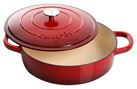 Crock Pot 112000.02 Artisan Enameled Cast Iron Round Braiser Pan with Self-Basting Lid, 5 Quart, Scarlet Red