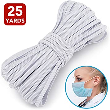 1/8 Inch Elastic Band, Braided Elastic Cord White Flat Elastic Rope Bungee Band for Sewing and Crafting (25 Yards)