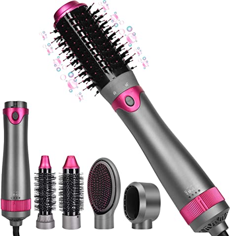 Hot Air Brush Set, Upgrade Interchangeable 5 in 1 Hot Air Brushes for Hair Styling, 4 Brushes and 1 Blow Dryer, Volumizer Multi-functional Salon Negative Ionic Hair Straightener & Curly Hair Comb