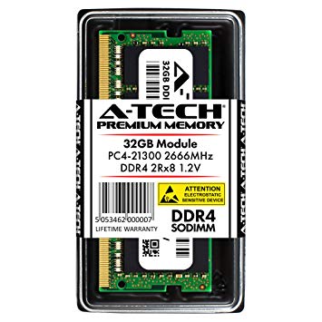 A-Tech 32GB DDR4 2666MHz Laptop Memory Module (1 x 32GB) PC4-21300 Non-ECC Unbuffered SODIMM 260-Pin 2Rx8 1.2V Dual Rank Notebook Computer RAM Upgrade Stick (AT32G1D4S2666ND8N12V)