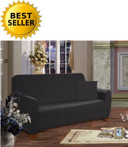 Elegant Comfort Collection Luxury Soft Furniture Jersey STRETCH SLIPCOVER, Sofa Black
