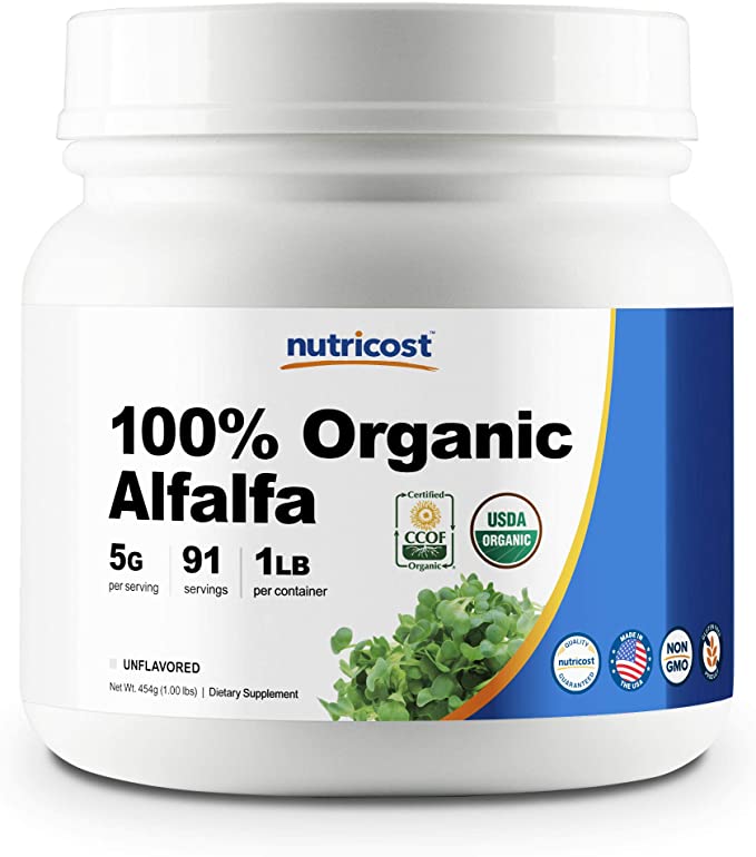 Nutricost Organic Alfalfa Powder 1LB - USDA Certified 100% Organic, Vegan, Non-GMO, Gluten Free