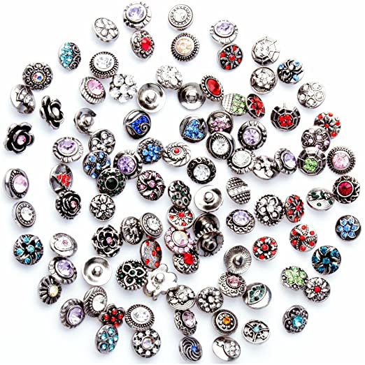 Ginooars 50PCs Rhinestone Snaps Press Buttons 12mm for Petite Size Snap Jewelry Making