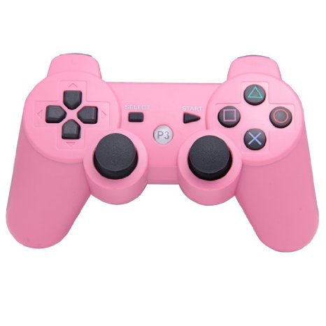 JJX-TECH Bluetooth Wireless Remote Game Gaming Controller Gamepad Consoles Joypad Joystick Dualshock for Sony Playstation III PS3 with 6-Axis And Dual-Vibration (Pink)