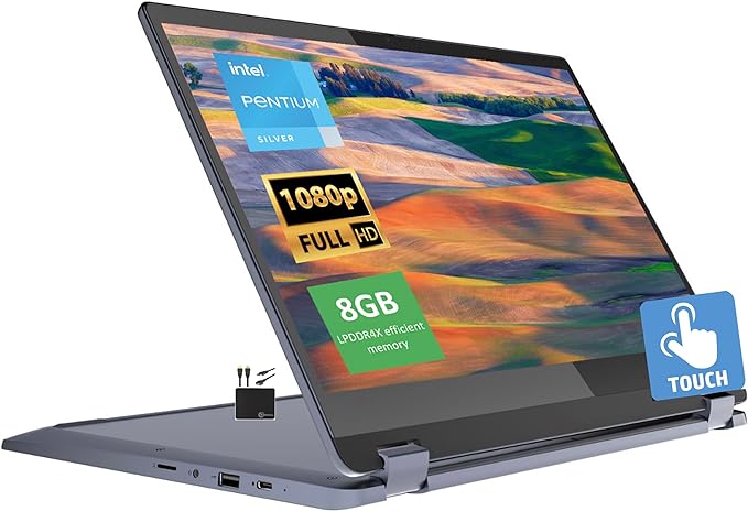 Lenovo IdeaPad 2023 Newest Flex 3i Chromebook Spin 2-in-1 Convertible Laptop, Intel Pentium Silver N6000, 15.6'' FHD IPS Touchscreen, 8GB RAM, 64GB eMMC,WiFi 6, Chrome OS MarxsolCables, Abyss Blue