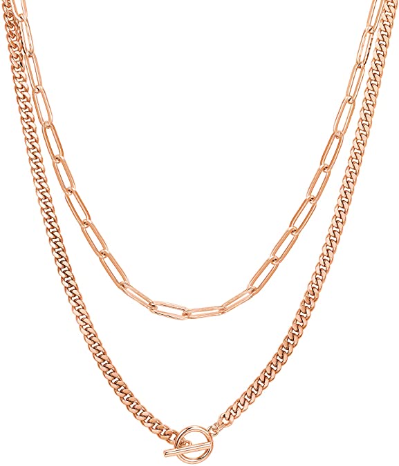 PAVOI 14K Gold Plated Dainty Layering Necklaces for Women | Snake Chain, Curb Link, Paperclip Layered Chains