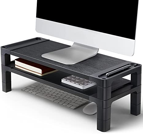 HUANUO Monitor Stand Computer Riser, Monitor Stand for Desk with Adjustable Height and 2 Platforms, Ergonomic Computer Riser, Monitor Riser for Laptops and Monitors, HNMS04, Black