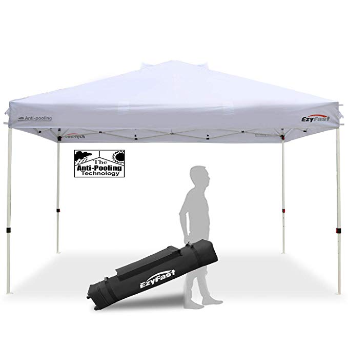 EzyFast Antipool Pro Commercial Canopy for Rain or Sunshine, White Heavy Duty 14x10 Large Size Pop Up Canopy, Portable Patented Instant Shade Tent with Wheeled Carry Bag
