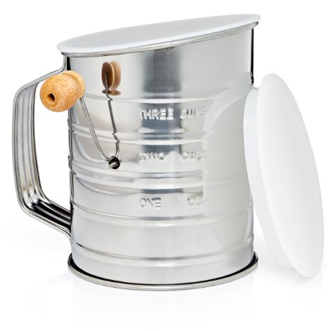 Natizo Stainless Steel 3-Cup Flour Sifter with Lid and Bottom Cover