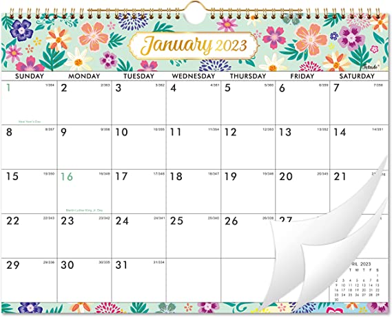 2023 Wall Calendar - Wall Calendar 2023, Janaury 2023-December 2023, 12 Months Calendar with Julian Date, 15 x 12 Inches, Twin-Wire Binding, Suitable for Hanging on the Wall, Large Blocks and Julian Dates, Flower design, Good Decorative Effect