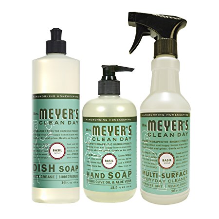 Mrs Meyers Basil 3ct Kitchen Set (Dish Soap / Hand Soap / Multi Surface Cleaner)