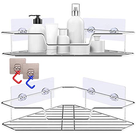 Soft Digits Corner Shower Caddy - 4 Piece Set, 304 Stainless Steel Shower Shelf with Adhesive, Mop Clip, Wall Mounted Storage Organizer for Bathroom, Kitchen