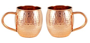 Alchemade Copper Barrel Mug for Moscow Mules - Set of 2 - 16 oz - 100% Pure Hammered Copper - Heavy Gauge - No lining - includes FREE E-Recipe book