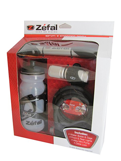 Zefal Bicycle Starter Set - Alloy Mini Pump, Water Bottle with Cage, Front and Rear Lights and Cable Lock