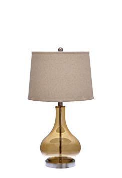 Catalina Lighting 18575-000 Table Lamp with an Ivory Linen Shade and Brushed Nickel Metal Base, 25", Amber