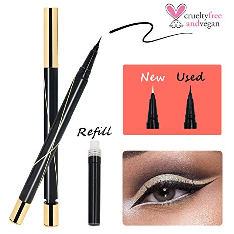 Waterproof Liquid Eyeliner with Plus Refill - iMethod Longwear Ultra Fine Felt Tip Liquid Eye Liner Pen, Easy to Apply, Water-resistant and Smudge-proof, True Black