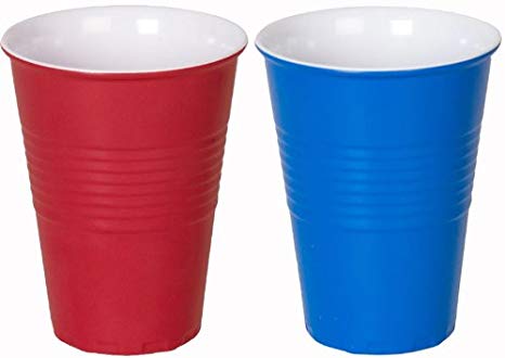 "What Is It?" Reusable Blue Melamine Cups / Glasses, 4.75 Inch Melamine, Set of 4