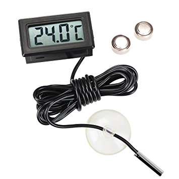 Idealeben Thermometer Embedded LCD Digital Monitor with 2M Temperature Probe for Reptiles Black