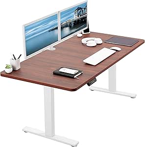 VIVO Electric Height Adjustable 60 x 30 inch Memory Stand Up Desk, Dark Walnut Table Top, White Frame, 1B Series, DESK-KIT-1W6D-30