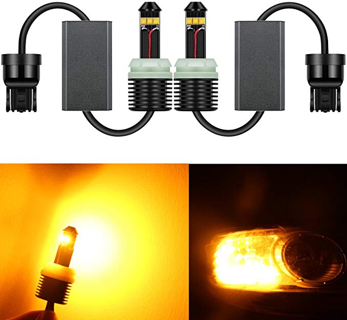 Alla Lighting Newest Version 7443 7440 LED Signal Lights Bulbs 2600 Lumens 21W CREE Extremely Super Bright Amber Yellow 7441 W21W 7440NA 7444NA LED Bulbs for Turn Signal Blinker Lights Replacement