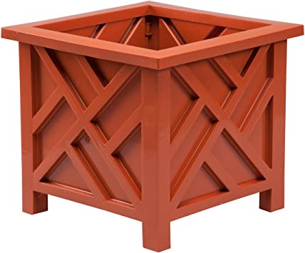 Miles Kimball Chippendale Planter Box, Terra Cotta – Plant Holder for Garden, Patio and Lawn – 14 ¾” sq. x 13 ¼ H Overall