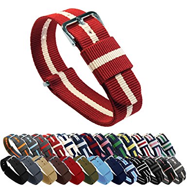 BARTON Watch Bands - Choice of Colors & Widths (18mm, 20mm 22mm or 24mm) - Ballistic Nylon, Stainless Steel